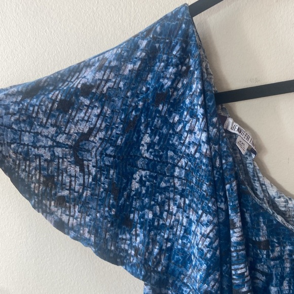 New Jennifer Lopez J.Lo Blue SnakeSkin Animal Print Ruffle One Shoulder Top XXL - Picture 5 of 9